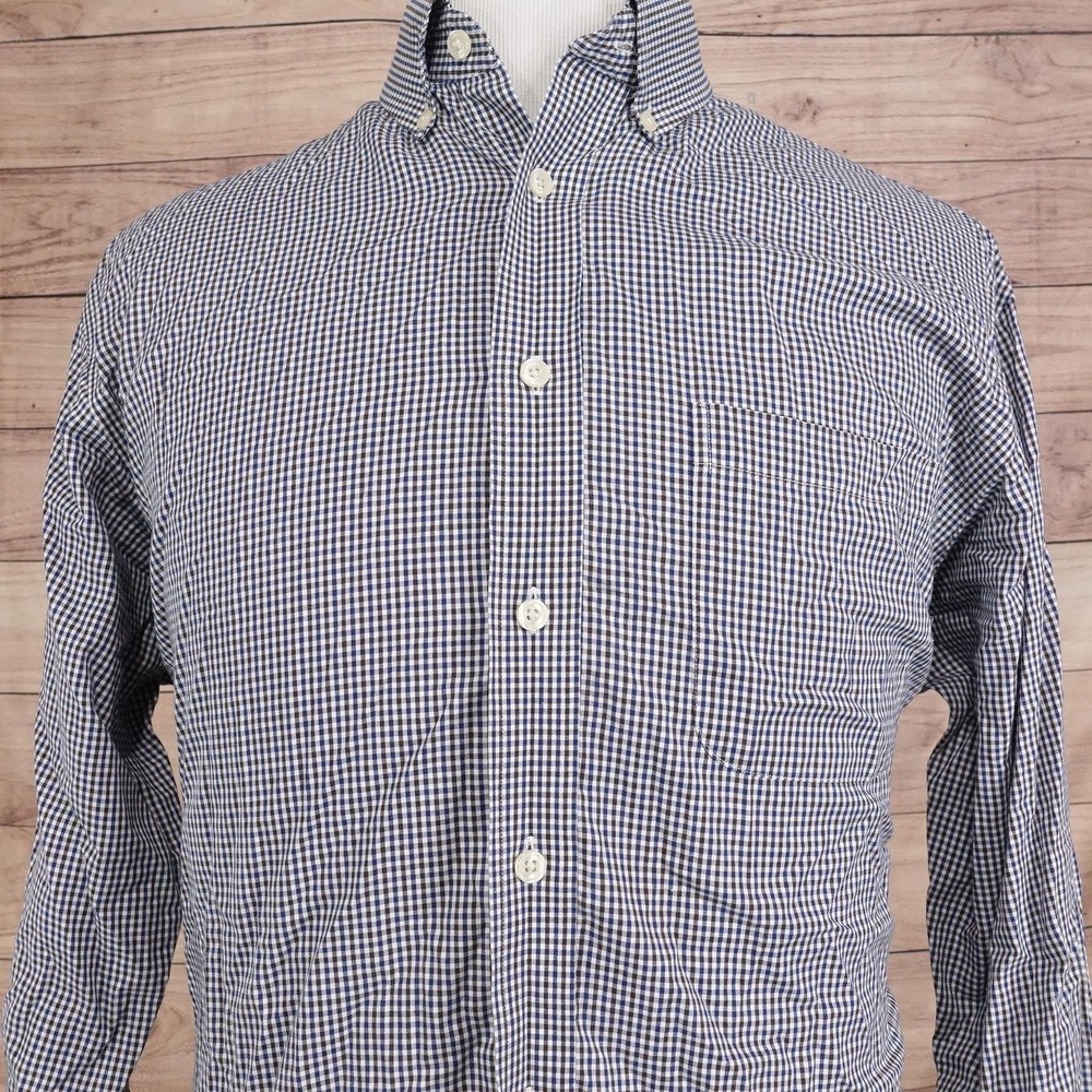 Roundtree & Yorke Shirt Mens‎ Large Blue Check Long Sleeve Button Down Cotton